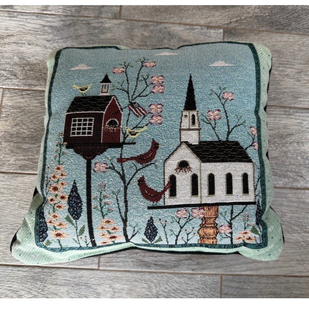 Warren Kimble Tapestry Throw Pillow Birds Folk Art Church Decorative Accent USA